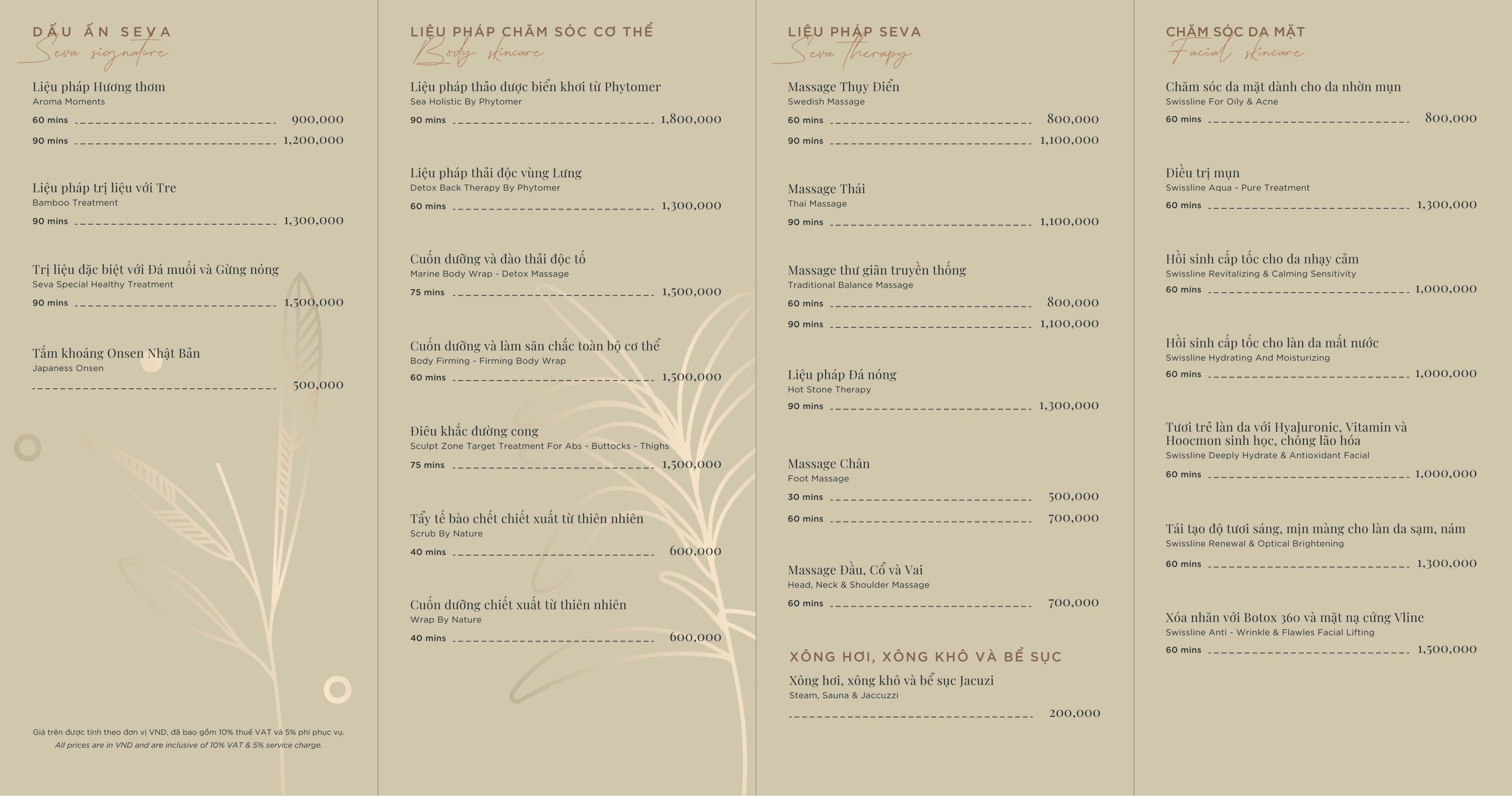 Bảng giá Seva Spa – Flamingo Cát Bà 01 Bảng giá Seva Spa – Flamingo Cát Bà 01