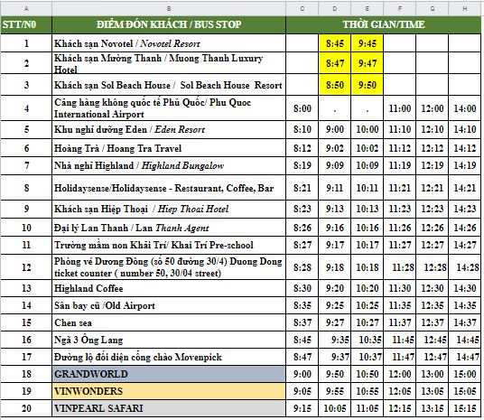 Lịch trình xe bus Vinwonders đưa đón du khách