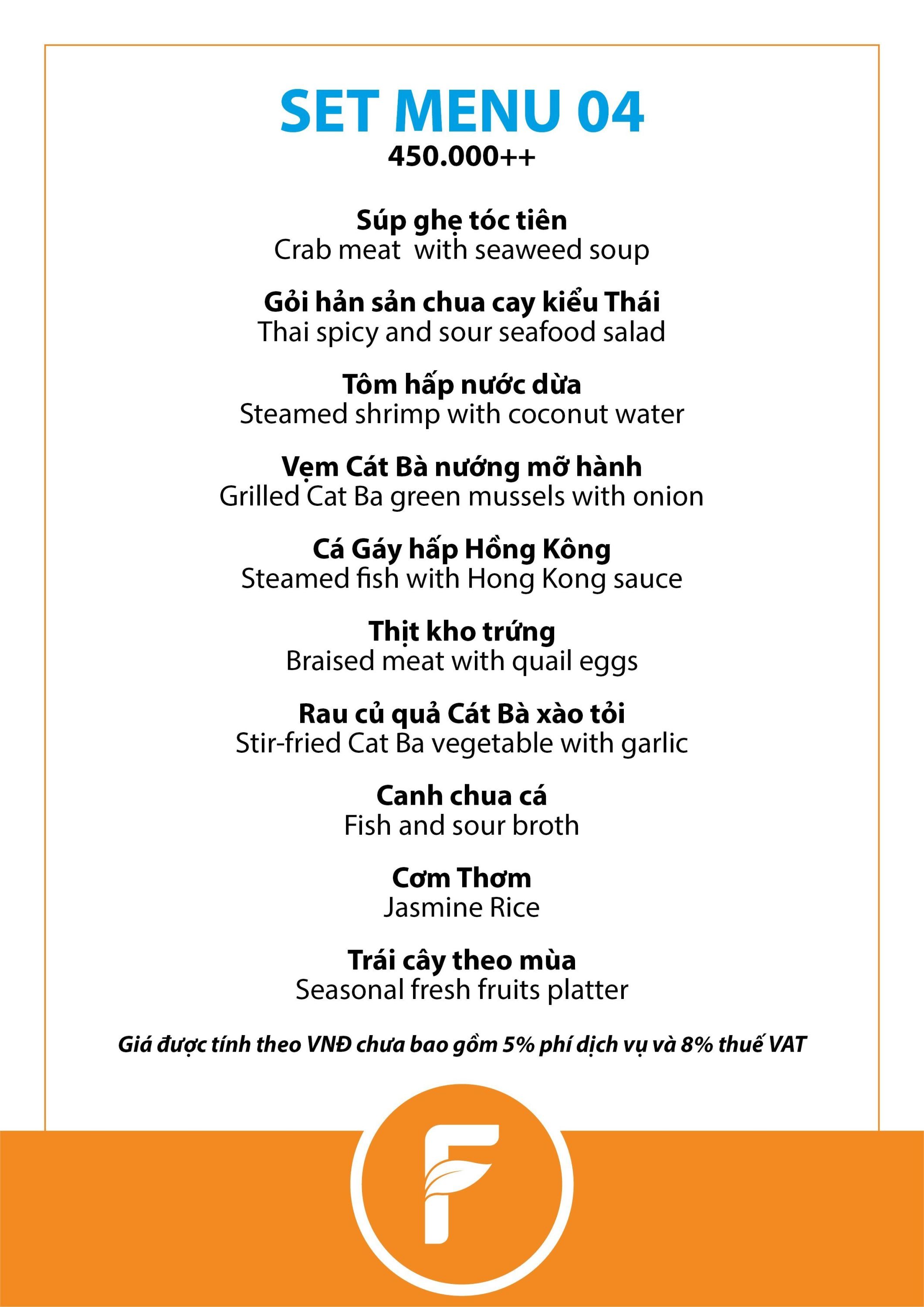 Menu ăn tại Flamingo Cát Bà